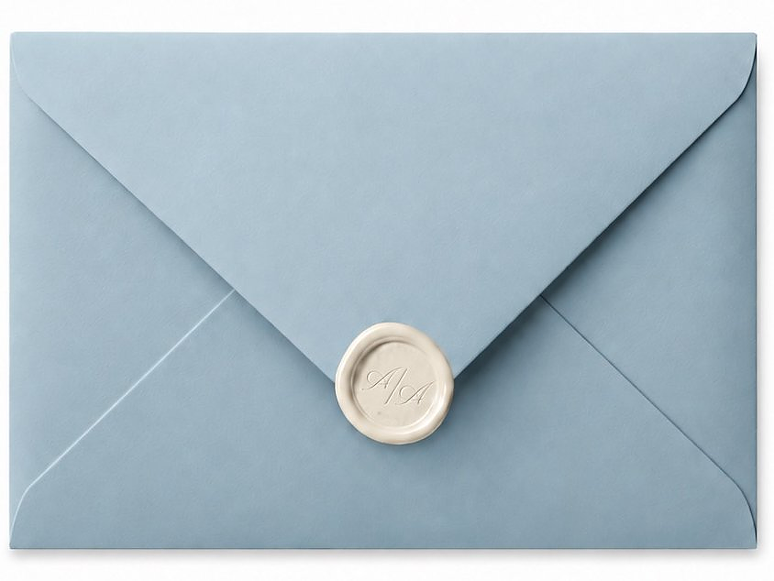 Dusty blue envelope with wax seal